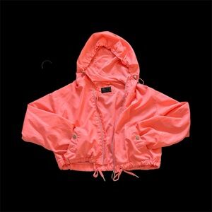 Neon Coral Cropped Windbreaker Jacket